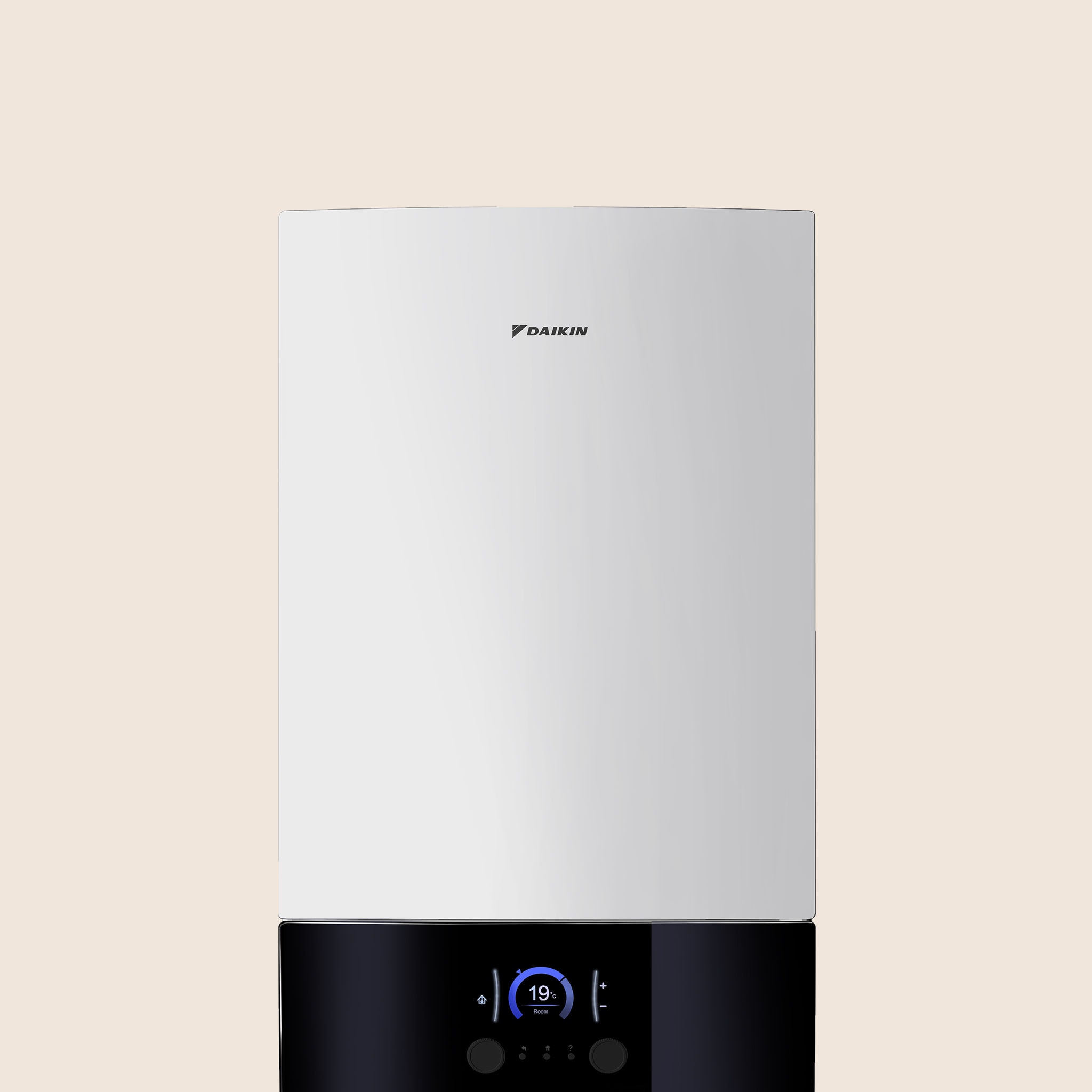 Pogled s sprednje strani na notranjo enoto srednjetemperaturne toplotne črpalke zrak–voda Daikin Altherma 3 R MT W.