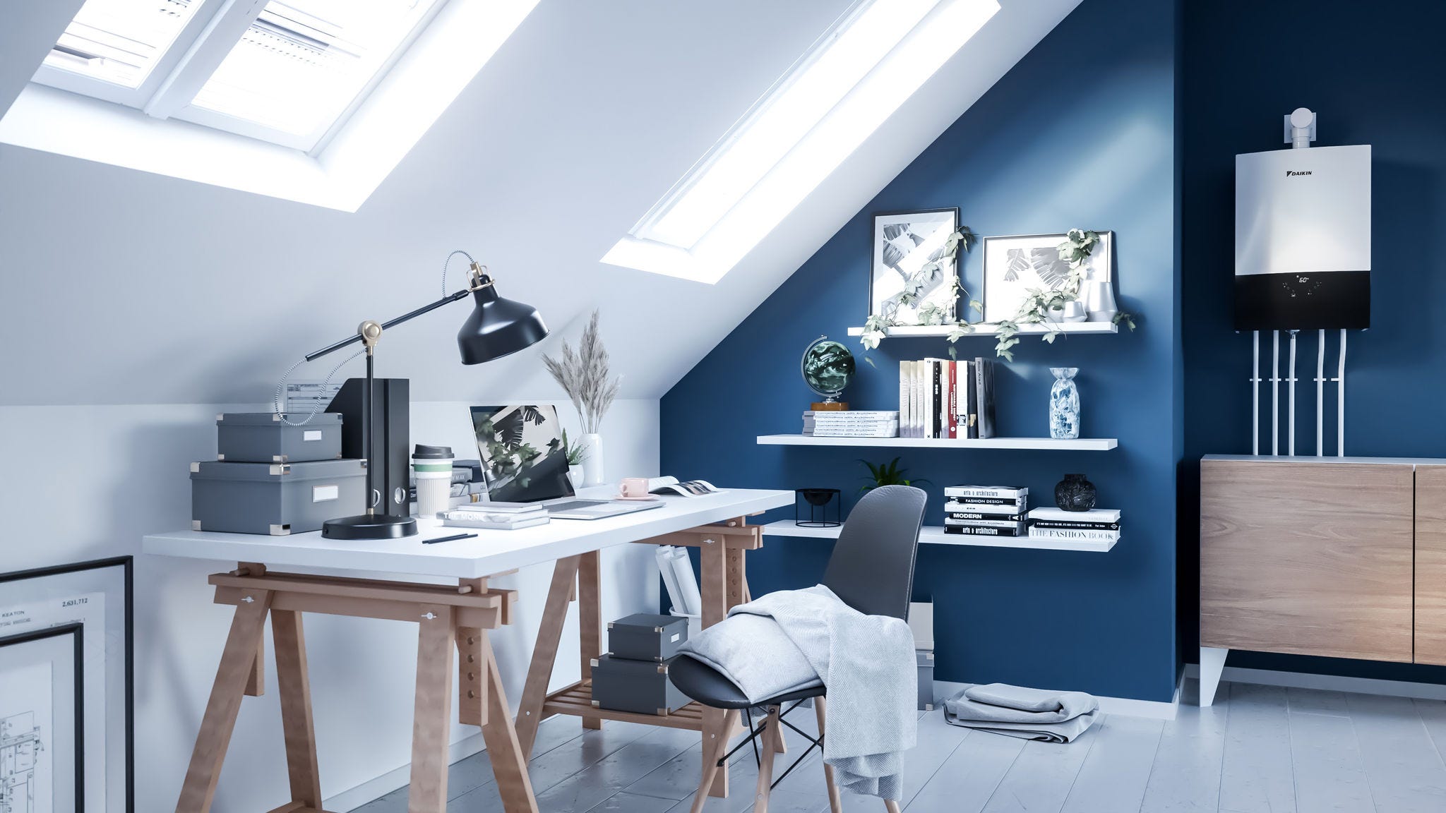 Notranja enota kondenzacijskega plinskega kotla v skupni spalnici